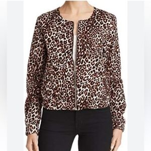 GUESS  WOMEN  COLLARLESS BOMBER JACKET  SIZE  S ANIMAS PRINT LEOPARD NWT